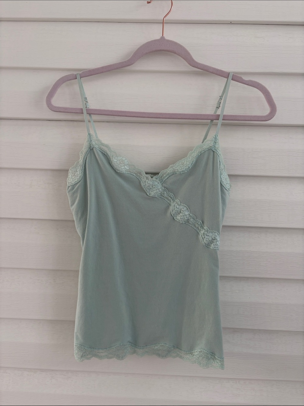 Express Mint Green Lace Trim Cami Tank Top S Y2K 2000s Flawed